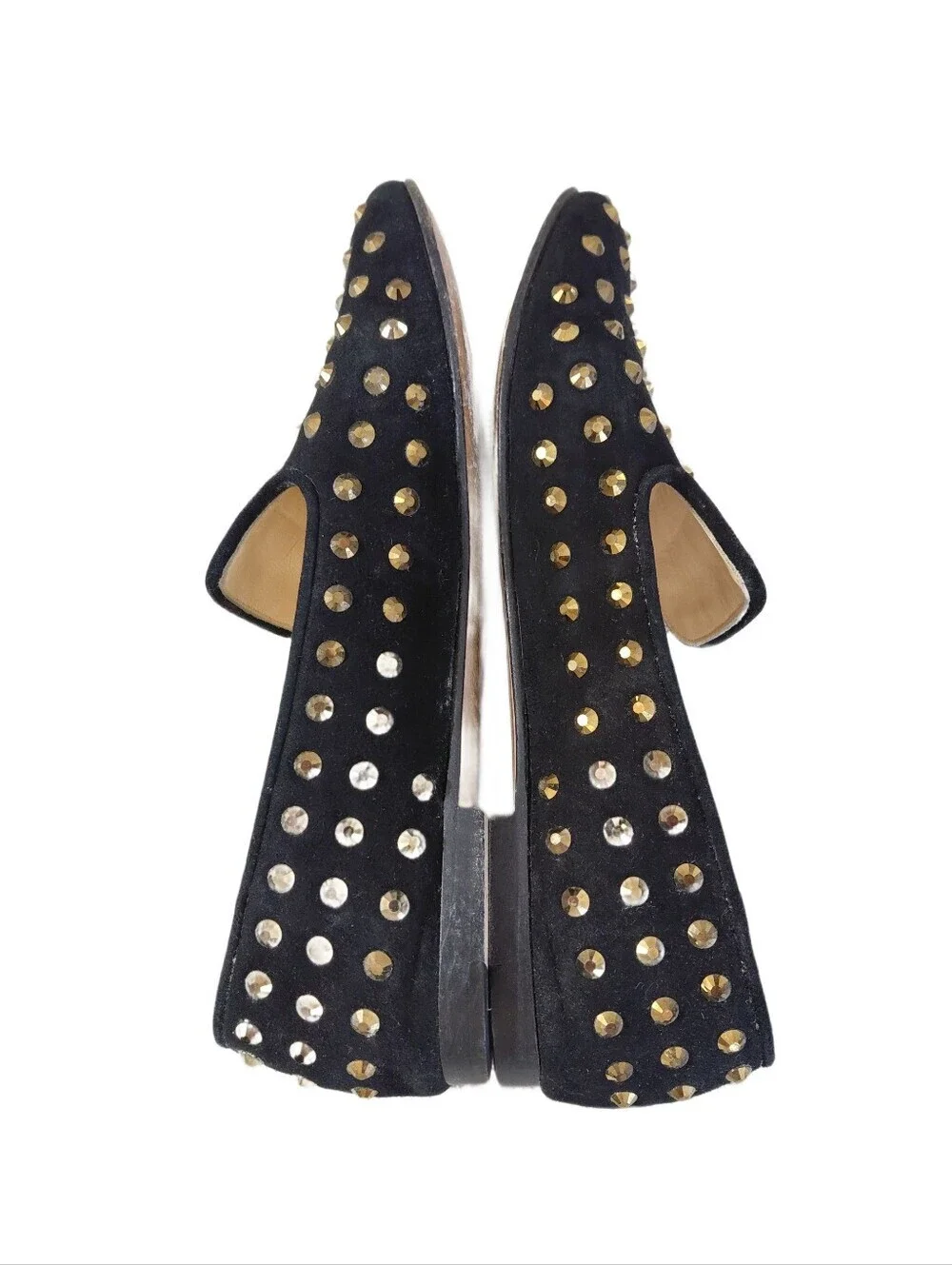 Giuseppe Zanotti Black Suede Gold Crystal Studded Slip-On Loafers Size 6